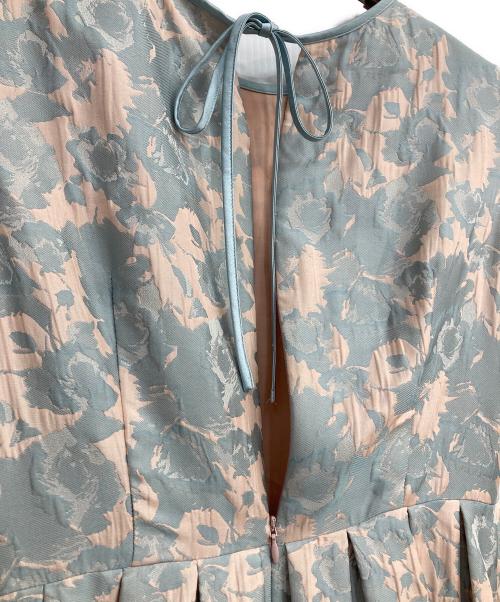 ANAYI（アナイ）ANAYI (アナイ) フラワージャガードタックフレアワンピース ブルー×ピンク サイズ:36の古着・服飾アイテム