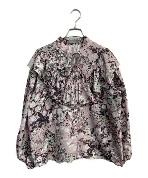 SEVEN TEN by MIHO KAWAHITO（セブン テン バイ ミホ カワヒト）SEVEN TEN by MIHO KAWAHITO (セブン テン バイ ミホ カワヒト) プリントフリルブラウス　7A106 ピンク サイズ:Mの古着・服飾アイテム