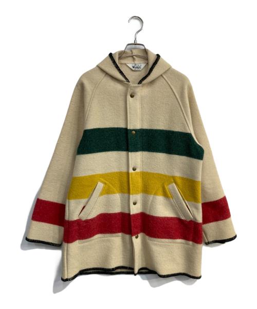 WOOLRICH（ウールリッチ）WOOLRICH (ウールリッチ) マルチボーダー ブランケット コート  USA製 70’ｓ　17239 ベージュ サイズ:Mの古着・服飾アイテム