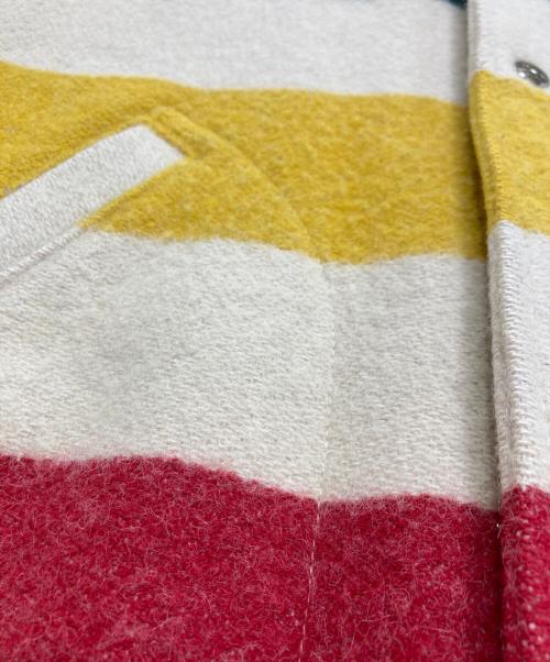 WOOLRICH（ウールリッチ）WOOLRICH (ウールリッチ) マルチボーダー ブランケット コート  USA製 70’ｓ　17239 ベージュ サイズ:Mの古着・服飾アイテム