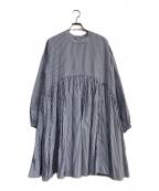 BEARDSLEYビアズリー）の古着「ストライプギャザーチュニック　BEZ1041104A0010」｜ブルー×ホワイト