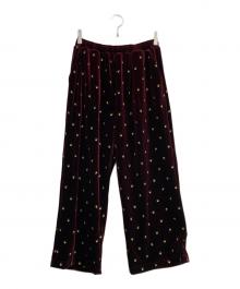 freada（フリーダ）の古着「小花刺繍 ベロアパンツ」｜レッド