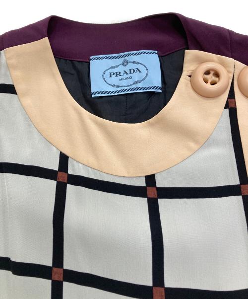 PRADA（プラダ）PRADA (プラダ) 総柄シルクワンピース アイボリー×パープル サイズ:36の古着・服飾アイテム