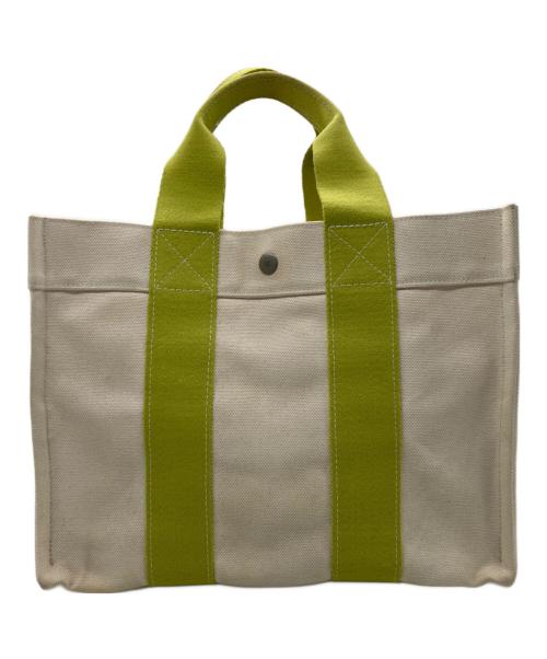 HERMES（エルメス）HERMES (エルメス) キャンバストートバッグ ベージュ×グリーンの古着・服飾アイテム