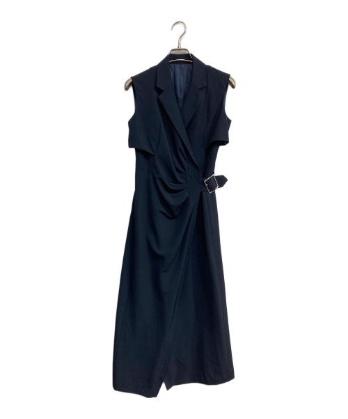L'AUBE BLANC（ローブ ブラン）L'AUBE BLANC (ローブ ブラン) Side-buckle Drape Dress ネイビー サイズ:Sの古着・服飾アイテム