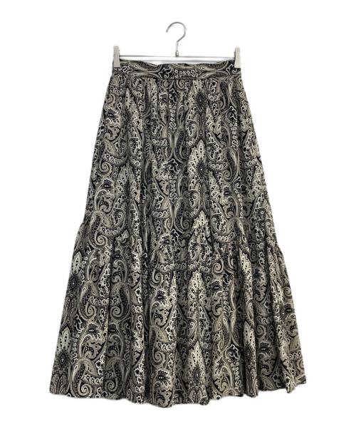 23区（ニジュウサンク）23区 (ニジュウサンク) フレンチペイズリーティアードスカート ブラック×ベージュ サイズ:38の古着・服飾アイテム