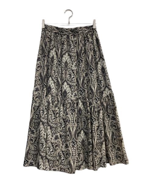23区（ニジュウサンク）23区 (ニジュウサンク) フレンチペイズリーティアードスカート ブラック×ベージュ サイズ:38の古着・服飾アイテム