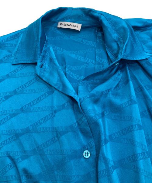 BALENCIAGA（バレンシアガ）BALENCIAGA (バレンシアガ) アシメ総柄シルクシャツ ブルー サイズ:34の古着・服飾アイテム