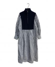 ETRE TOKYO（エトレトウキョウ）の古着「ニットコンビボリュームワンピース　1222530036-0」｜ネイビー