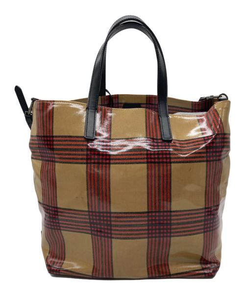 MACKINTOSH LONDON（マッキントッシュ ロンドン）MACKINTOSH LONDON (マッキントッシュ ロンドン) PVC チェック柄バッグ ベージュの古着・服飾アイテム