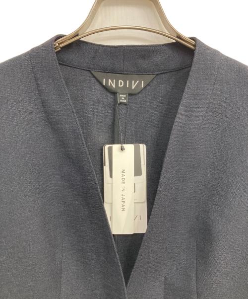 INDIVI（インディヴィ）INDIVI (インディヴィ) マシンウォッシュ/UV/接触冷感 リネン風カラーレスジャケット ネイビー サイズ:34 未使用品の古着・服飾アイテム