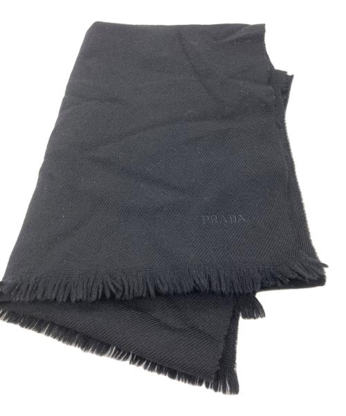 PRADA（プラダ）PRADA (プラダ) ロゴ刺繍ウールマフラー ブラックの古着・服飾アイテム