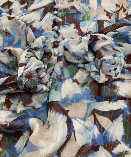 UNTITLED（アンタイトル）UNTITLED (アンタイトル) リーフプリントシフォンワンピース ブルー×ブラウン サイズ:M 未使用品の古着・服飾アイテム