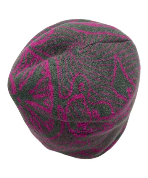 Vivienne Westwood（ヴィヴィアンウエストウッド）Vivienne Westwood (ヴィヴィアンウエストウッド) ジャガードニット帽 パープル×グレーの古着・服飾アイテム