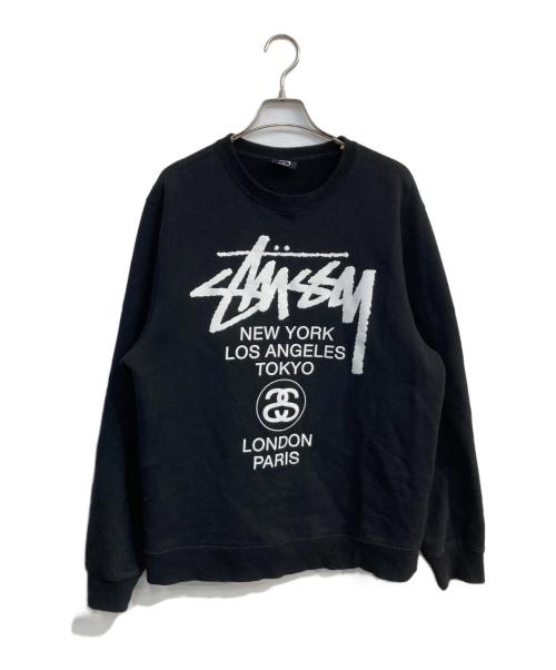 stussy（ステューシー）stussy (ステューシー) ロゴプリントクルーネックスウェット　23000SAS20 ブラック サイズ:Mの古着・服飾アイテム