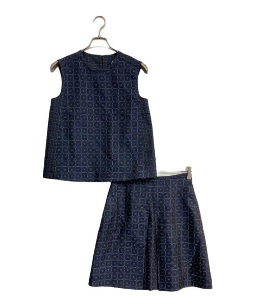 'S Max Mara（エスマックスマーラ）'S Max Mara (エスマックスマーラ) ジャガード総柄セットアップ ネイビー サイズ:J38の古着・服飾アイテム