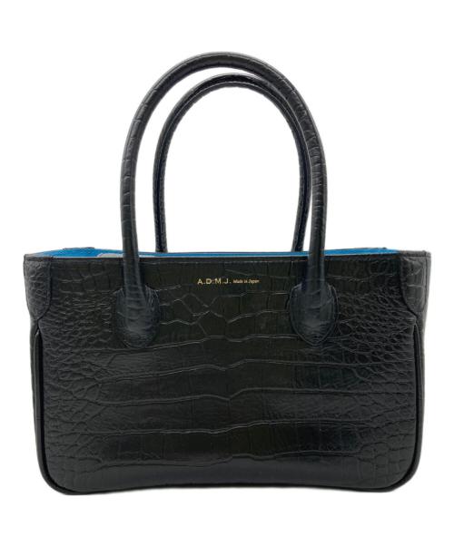 A.D.M.J.（エーディーエムジェイ）A.D.M.J. (エーディーエムジェイ) クロコ型押しミニトートバッグ ブラックの古着・服飾アイテム