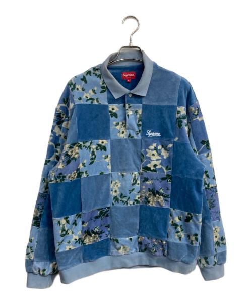SUPREME（シュプリーム）Supreme (シュプリーム) Floral Patchwork Velour L/S POLO　21AW  ブルー サイズ:Mの古着・服飾アイテム