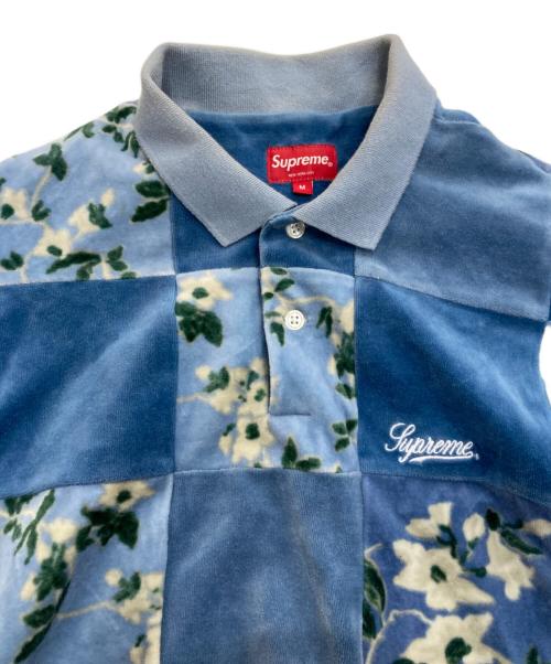 SUPREME（シュプリーム）Supreme (シュプリーム) Floral Patchwork Velour L/S POLO　21AW  ブルー サイズ:Mの古着・服飾アイテム