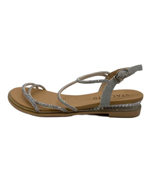 STACCATO（スタッカート）STACCATO (スタッカート) コードストラップシャイニーフラットサンダル シルバー×ブラウン サイズ:24.5cmの古着・服飾アイテム