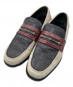 GUCCIグッチ）の古着「クロコ×オーストリッチ型押しホースビットローファー」｜ホワイト×ブラック