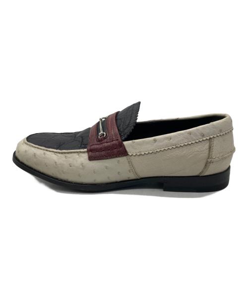 GUCCI（グッチ）GUCCI (グッチ) クロコ×オーストリッチ型押しホースビットローファー ホワイト×ブラック サイズ:6の古着・服飾アイテム