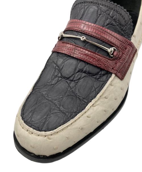 GUCCI（グッチ）GUCCI (グッチ) クロコ×オーストリッチ型押しホースビットローファー ホワイト×ブラック サイズ:6の古着・服飾アイテム