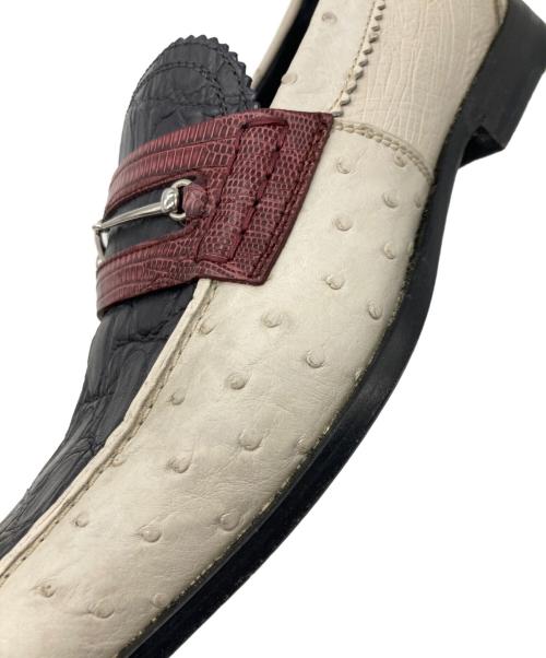 GUCCI（グッチ）GUCCI (グッチ) クロコ×オーストリッチ型押しホースビットローファー ホワイト×ブラック サイズ:6の古着・服飾アイテム