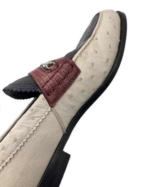 GUCCI（グッチ）GUCCI (グッチ) クロコ×オーストリッチ型押しホースビットローファー ホワイト×ブラック サイズ:6の古着・服飾アイテム