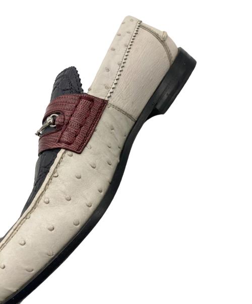 GUCCI（グッチ）GUCCI (グッチ) クロコ×オーストリッチ型押しホースビットローファー ホワイト×ブラック サイズ:6の古着・服飾アイテム
