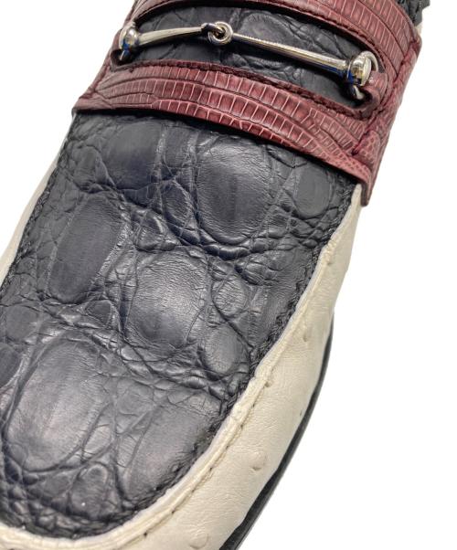 GUCCI（グッチ）GUCCI (グッチ) クロコ×オーストリッチ型押しホースビットローファー ホワイト×ブラック サイズ:6の古着・服飾アイテム