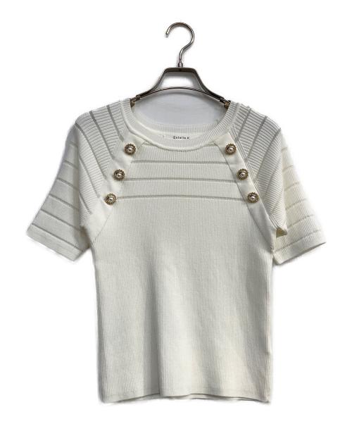 Estella.K（エステラケー）Estella.K (エステラケー) ビジューボタンリブニット ホワイト サイズ:Freeの古着・服飾アイテム