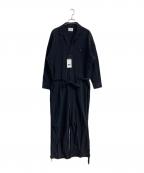 CAMPHOR WOODカンファーウッド）の古着「open collar cotton linen belted l/s jump suit」｜ブラック