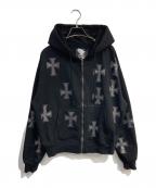 unknownアンノーン）の古着「ラインストーンクロスジップパーカー」｜ブラック
