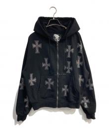 unknown（アンノーン）の古着「ラインストーンクロスジップパーカー」｜ブラック