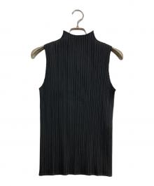 PLEATS PLEASE（プリーツプリーズ）の古着「ハイネックプリーツノースリーブカットソー」｜ブラック