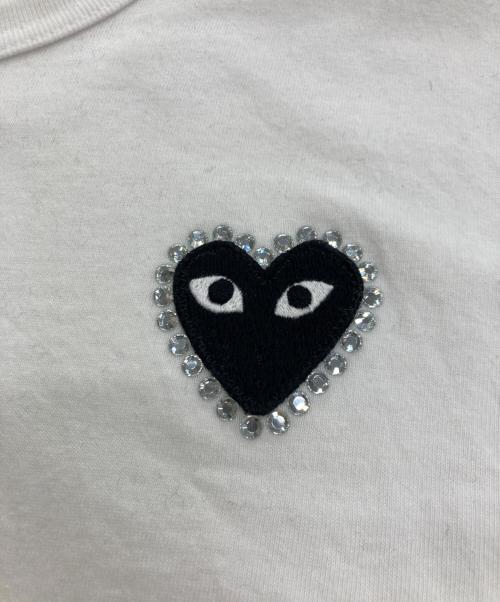 PLAY COMME des GARCONS（プレイコムデギャルソン）PLAY COMME des GARCONS (プレイコムデギャルソン) ラインストーンハートワッペンTシャツ ホワイト サイズ:Sの古着・服飾アイテム