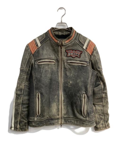 AVIREX（アヴィレックス）AVIREX (アヴィレックス) ヴィンテージ加工シングルライダースジャケット グレー サイズ:Lの古着・服飾アイテム