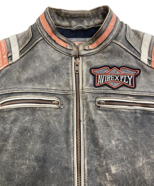 AVIREX（アヴィレックス）AVIREX (アヴィレックス) ヴィンテージ加工シングルライダースジャケット グレー サイズ:Lの古着・服飾アイテム