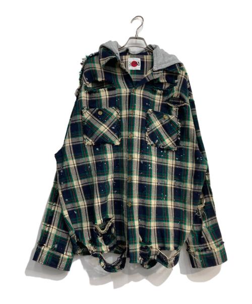 FR(13)NDS（フレンズ）FR(13)NDS (フレンズ) Cotton Damege Shirt ネイビー×ベージュ サイズ:Mの古着・服飾アイテム
