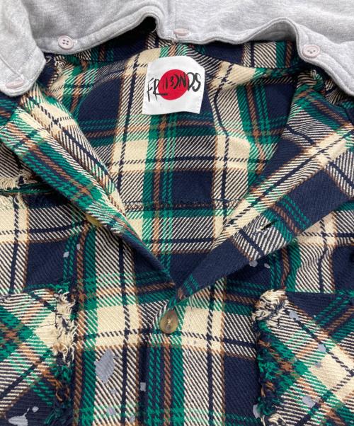 FR(13)NDS（フレンズ）FR(13)NDS (フレンズ) Cotton Damege Shirt ネイビー×ベージュ サイズ:Mの古着・服飾アイテム