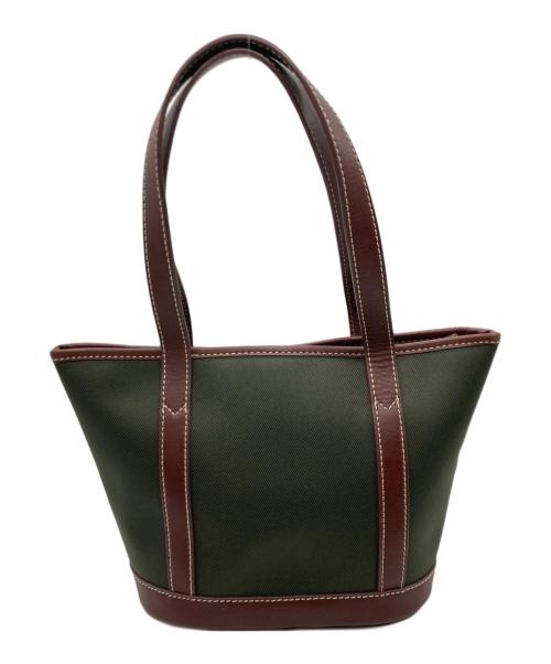 HUNTING WORLD（ハンティングワールド）HUNTING WORLD (ハンティングワールド) レザー切替えハンドバッグ グリーン×ブラウンの古着・服飾アイテム