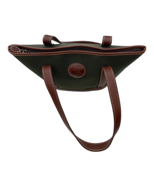 HUNTING WORLD（ハンティングワールド）HUNTING WORLD (ハンティングワールド) レザー切替えハンドバッグ グリーン×ブラウンの古着・服飾アイテム