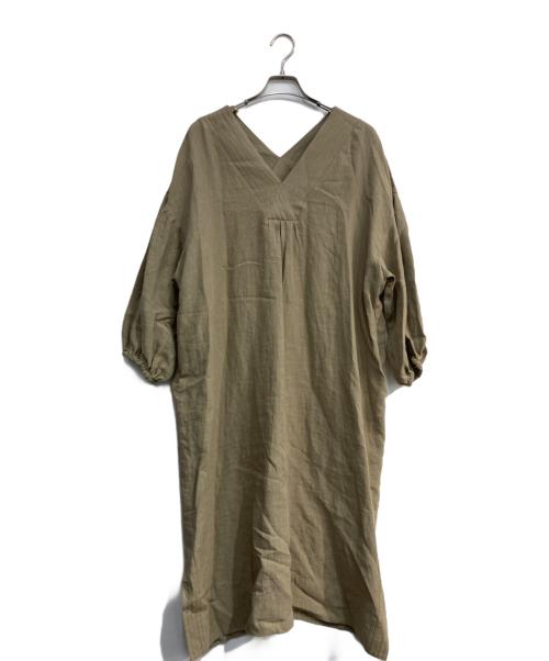 CLOTH&CROSS（クロスアンドクロス）CLOTH&CROSS (クロスアンドクロス) リネンボリュームスリーブカフタンワンピース ブラウン サイズ:1の古着・服飾アイテム