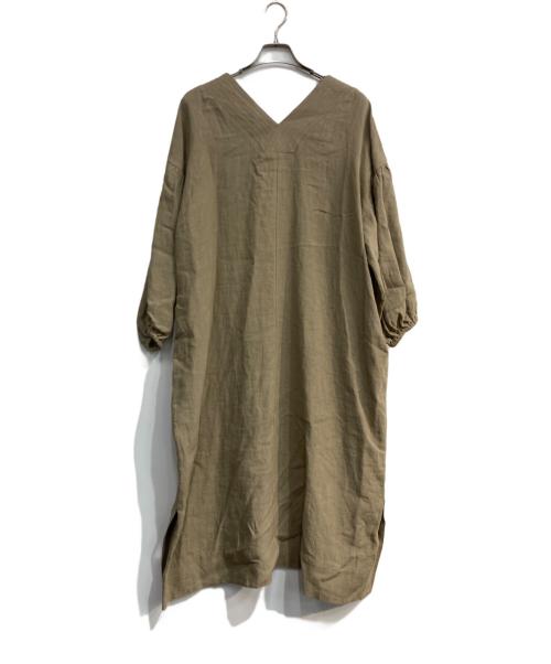 CLOTH&CROSS（クロスアンドクロス）CLOTH&CROSS (クロスアンドクロス) リネンボリュームスリーブカフタンワンピース ブラウン サイズ:1の古着・服飾アイテム