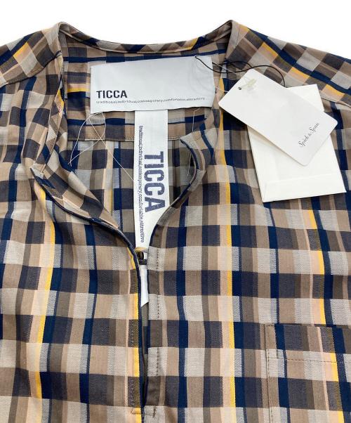 ticca（ティッカ）ticca (ティッカ) キーネック半袖チェックワンピース ブラウン サイズ:Free 未使用品の古着・服飾アイテム