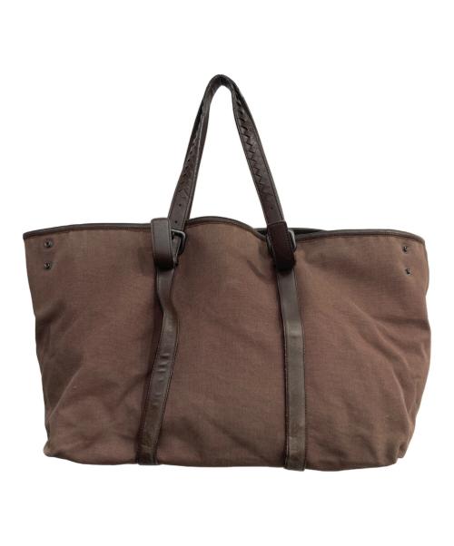 BOTTEGA VENETA（ボッテガベネタ）BOTTEGA VENETA (ボッテガベネタ) キャンバスレザートートバッグ ブラウンの古着・服飾アイテム