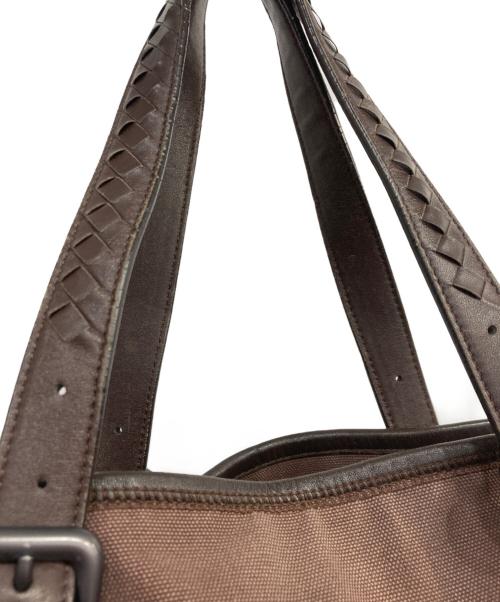 BOTTEGA VENETA（ボッテガベネタ）BOTTEGA VENETA (ボッテガベネタ) キャンバスレザートートバッグ ブラウンの古着・服飾アイテム