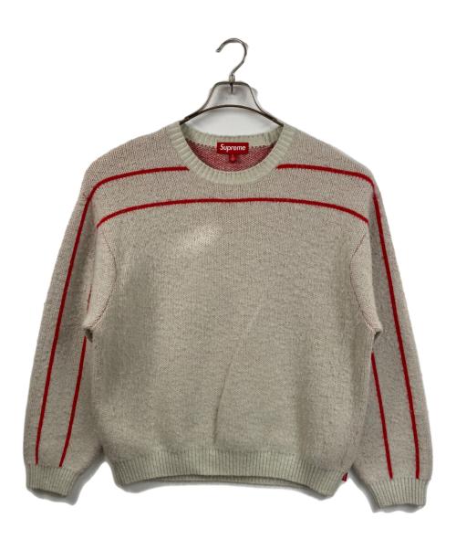 SUPREME（シュプリーム）Supreme (シュプリーム) back stripe sweater ホワイト×レッド サイズ:Lの古着・服飾アイテム