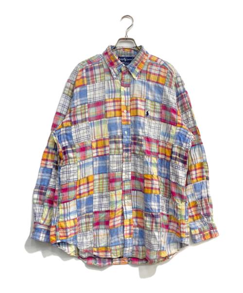 RALPH LAUREN（ラルフローレン）RALPH LAUREN (ラルフローレン) マドラスチェックパッチワークシャツ ブルー×オレンジ サイズ:Lの古着・服飾アイテム
